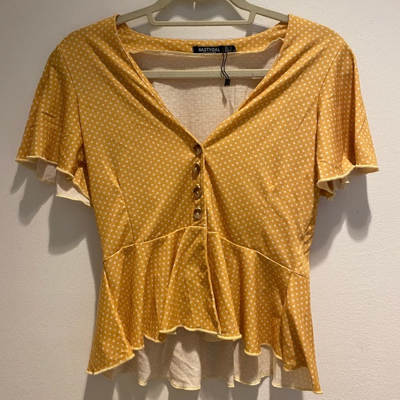 Nasty Gal Yellow Polka-dot Shirt - Picture 1 of 3